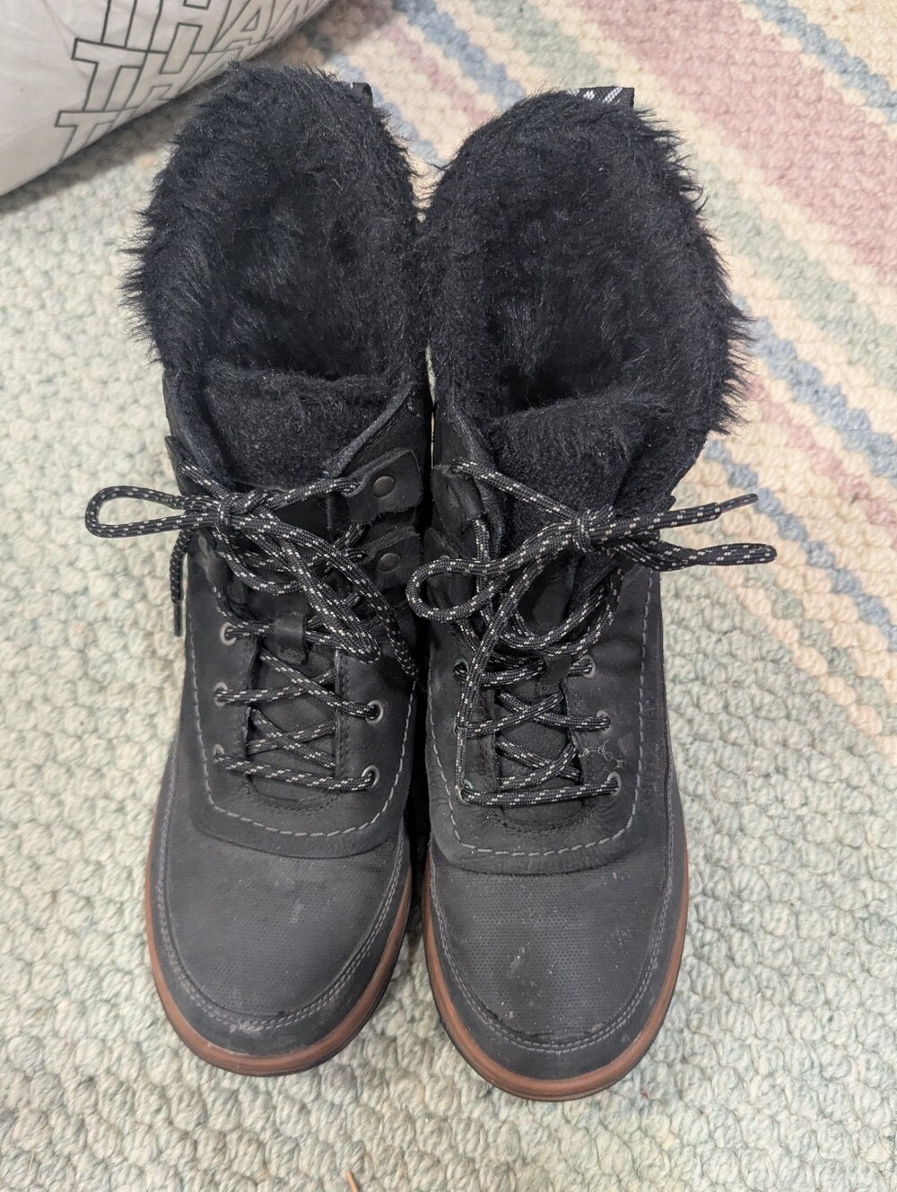 Merrell Black Faux-Fur Trim Waterproof Lace-Up Winter Boots with Brown Trim - Picture 2 of 5